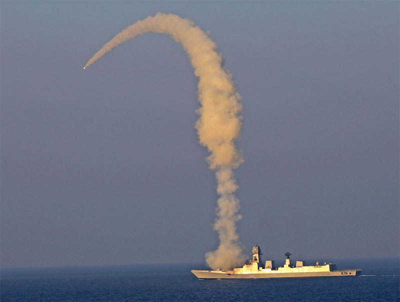 BrahMos Missile being launched from INS Kolkata